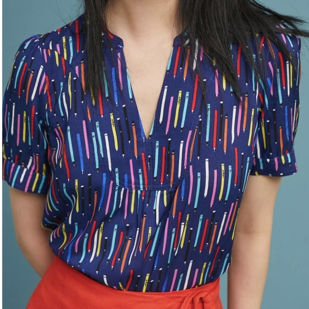 Anthropologie 52 Conversations Top Blouse 6 EUC! Pencil Colloquial